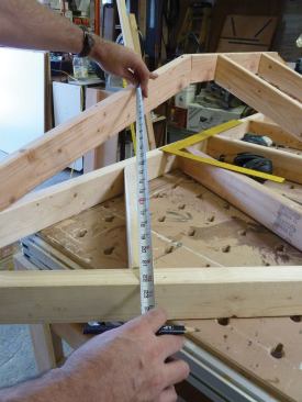 The length of the "jack rafters" was taken directly from the roof assembly.