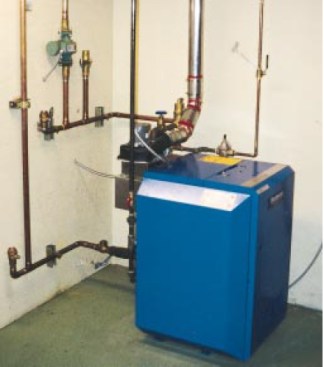 The boiler uses a 3-inch-diameter stainless steel power venting system to avoid the need for a new chimney.