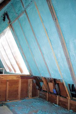 Closed-cell foam is denser than open-cell material and dries stiff, making it more difficult than open-cell foam to clean off the face of the joists when it has to be sprayed in a shallow bay.