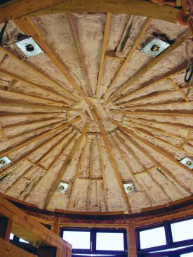 When sprayed in a cavity, closed-cell foam expands from 30 to 50 times its liquid volume, making it easy to apply in very narrow cavities—for example, in a complex vaulted ceiling (3) that couldn't be insulated with anything but spray foam.