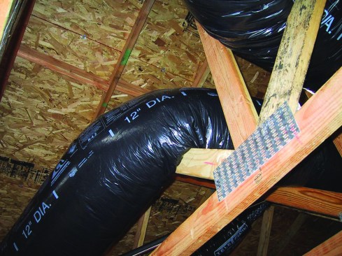 A pinched HVAC duct creates high static pressures that stress equipment and reduce airflow. Photo: Steve Easley