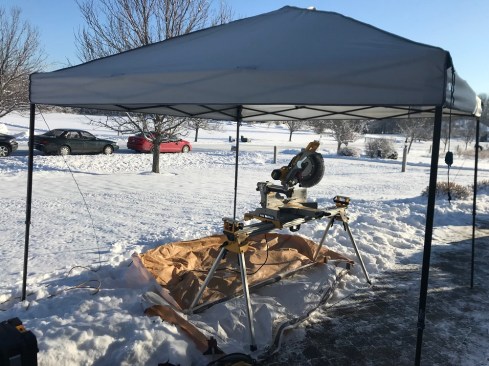 The crews are equipped with snow removal equipment and pop-up shelters to keep work areas dry and snow-free.