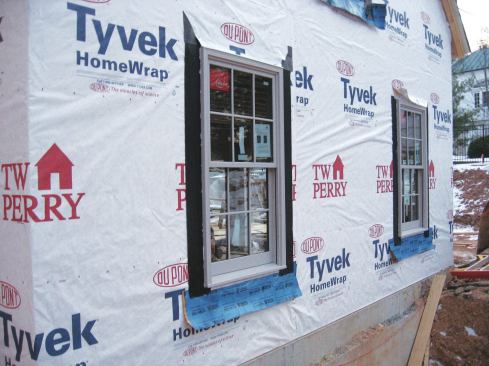 We are careful to flash around windows, using high-quality butyl-rubber flashing and properly integrating it with the housewrap and window flashing.