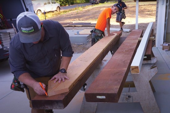 The author used the template as a pattern to layout and cut the 4x12 stringers.