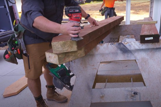 He eased the edges of the stringers with a 1/4-inch-diameter roundover bit.