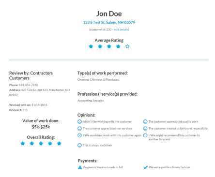 Sample review of a customer