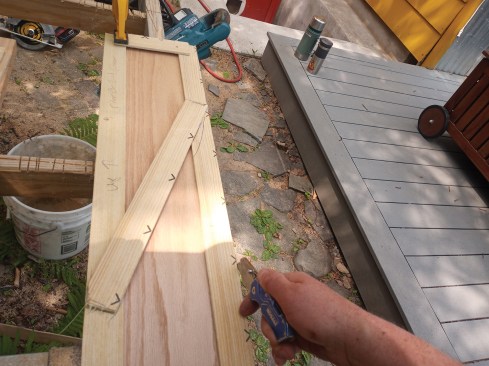 With a lauan template placed on top of the riser, scored lines can be made to match the floor and tread.