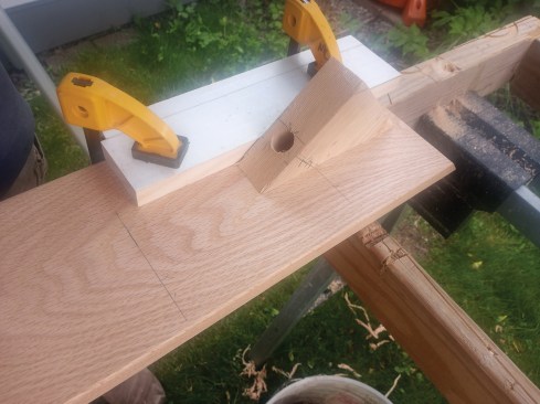 Angle blocks and clamps kept drilling consistent for spindle installation. Drilling was done on site allowing for double checks and adjustments.
