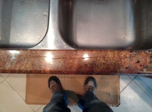 The crack in this Bordeaux granite countertop was also caused by a failed reinforcing rod.