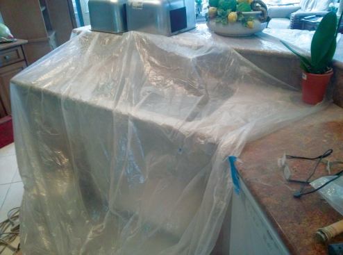 Covering the surrounding area with poly helps with the dust, but even using fans and a vacuum attachment on the grinder doesn't eliminate it all. It's important to make that clear to the homeowners ahead of time so they are not surprised.