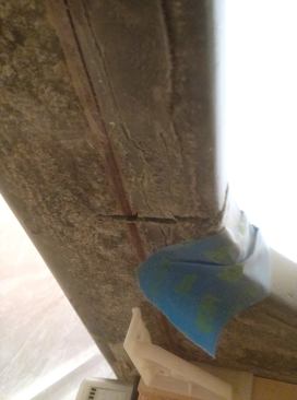 The granite shown here was badly cracked. Cuts on the bottom and the sink-side at either end allowed a piece of granite to be neatly broken off so the rod could be removed without further damage.