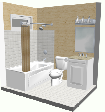 Rendering of "before" image of the Universal Design bathroom in the Cost vs. Value project