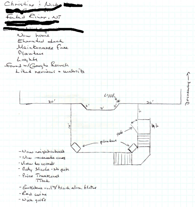 Keeping track of important client information on 1/4-in. graph paper allows you to also quickly sketch out the home's critical dimensions and even a preliminary deck design during your initial client visit.