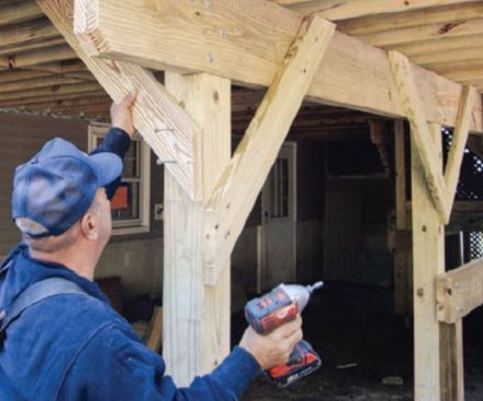 Running diagonal braces in both directions for deck posts is an effective way to resist racking. (photo: Jim Findlay)