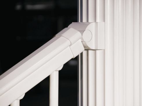 AFCO’s aluminum stair railings are available with adjustable post brackets that pivot to accommodate stair angles between 0 and 36 degrees.