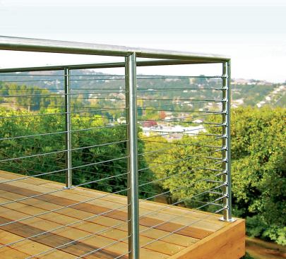 Horizontal cable rails are popular not only for their sleek, contemporary look but because the thin cables are almost invisible. Many cable-rail companies sell pre-engineered railing systems complete with surface-mounted posts and cable runs.