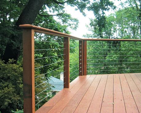 Cable balusters can be integrated into a wood rail system, though most manufacturers have special post installation requirements, such as separate posts at each corner. In-house design assistance for engineering the railing is usually available from cable rail manufacturers. 