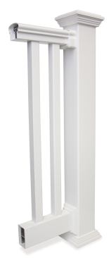 Fairway Building Products’ Contour (fairwaybuilding.com) one-piece vinyl top and bottom railings are reinforced with aluminum inserts.
