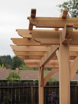 The end details on the pergola's beams, rafters, and slats are perfectly cut to match, thanks to the precision of the author's CNC machine.