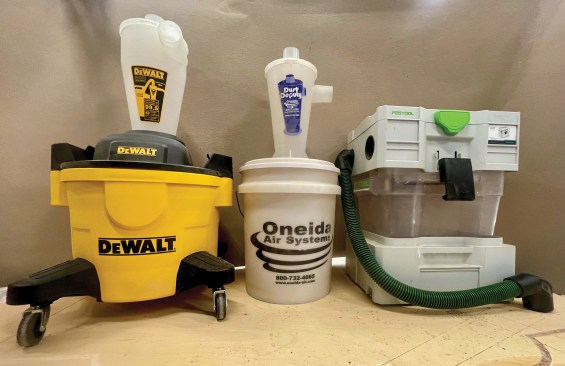 Compared with the author’s Oneida and Festool units, the DeWalt has a larger capacity without adding too much footprint and has better stability and mobility.