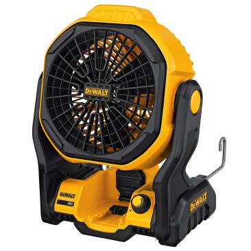 Here's a cordless 20V MAX* Jobsite Fan model DCE511B that was just announced in August. It works with 20V Max AND FlexVolt batteries. It's IP54; on a 4.0Ah battery on maximum speed it'll produce up to seven hours of runtime and will also run off of AC power source. Cost: $99 MSRP (bare tool). 
