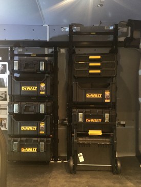 Last year DeWalt came out with a rack system for its ToughSystem storage cases that is designed specifically for shops. The company was quick to stress that the versions they were releasing then weren't crash-tested, and therefore were not meant to be added to a van or trailer - promising that a road-approved version would be coming soon. In keeping their promise, the company revealed the ToughSystem Van Racking Solution which is expected to be available in September 2017. It'll come in two sizes: one for standard-sized van (model DWST8240) for vehicles up to 62 7/8” high and another for tall work vans (model DWST8241) for vehicles up to 82” high. Presumably you can put these in a trailer, as well, if you wanted to. The Van Racking System is compatible with ToughSystem units: the ToughSystem® Tote (DWST08205), ToughSystem® DS130 (DWST8130), ToughSystem® DS150 Small Case (DWST08201), ToughSystem® DS300 Large Case (DWST08203), ToughSystem® DS400 XL Case (DWST08204) and the ToughSystem® DS450 Mobile Storage module (DWST08250) (which is also new). A downloadable step-by-step installation video will be available. You'll also be able to design the modular system that you want right on DeWalt's site, allowing you to pick and choose cases and set them on a virtual rack to see how the system will work for you. The smaller rack will cost $199 and the larger will be $299.