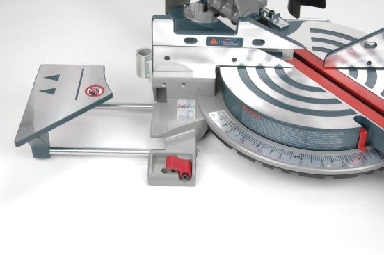 The sides of the Bosch saw table extend 6 inches for added material support. Similarly, both Makita saws have removable extension arms.