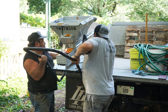 At 145 lbs., the MudMixer proves extremely mobile. Two workers can easily load it on the truck, or more to the point, unload it at the end of the day.