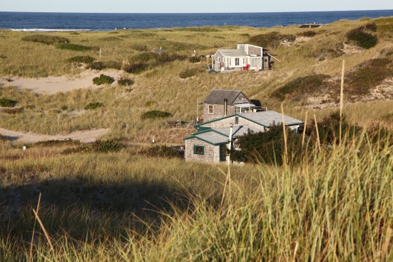 The Fowler Dune Shack (in the foreground) from the dune directly behind the shack. The other shacks in the immediate vicinity remained unoccupied during the stay.