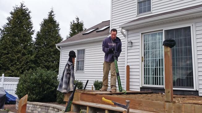 The author’s crew also uses the Demo-Dek (greentektools.com). It has a jaw design that doesn’t require a joist or beam for leverage, and that holds the deck board in place after it has been removed.