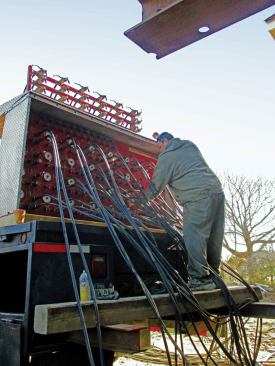 DeNicholas and his crew can monitor the pressure on each jack as the house goes up and can back off as soon as there's a snag that is exerting an off-kilter force on the structure.This way there's no twisting or racking as the house is raised.