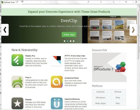 Evernote also maintains a library of third-party apps that integrate or extend the program .