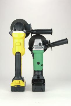 Sizes of the tools ranged from the 15 1/2-inch-long DeWalt (on left) weighing 6.3 pounds to the 11 5/8-inch-long, 5-pound Hitachi. A big part of the extra bulk of the DeWalt is the rear grip with its large D-shaped handle guard. Finish grinding—especially radius grinding on three-dimensional objects—is much easier with a small, maneuverable grinder such as the Hitachi or the Bosch or Ridgid. Such compact tools can even be used one-handed for light-duty grinding when your other hand is needed to steady the workpiece.