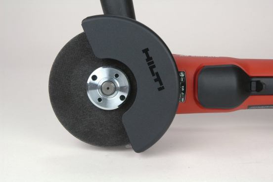 Instead of a dedicated cut-off wheel guard, the Hilti has a plastic cover that snaps over its 5-inch grinder guard.