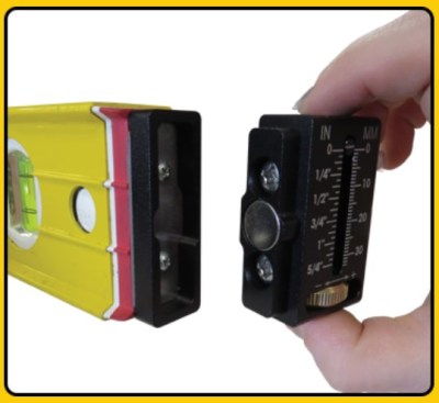 The How Far Level Gauge attaches via a mounting adapter that comes with the unit. You can also buy extra mounting adapters ($12) for various levels. The gauge itself mounts to the adapter via a magnet, allowing you to quickly interchange it with other levels equipped with the mounting adapter.