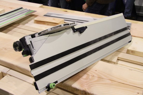 No clamps required. Positive stops on the underside of the track can be set for any angle.