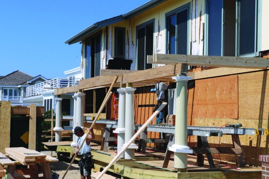 The joists were cut with a taper so that the roof deck would drain toward the perimeter.