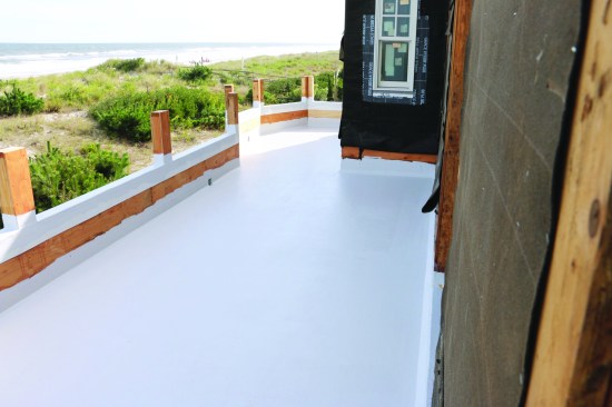 The cured gelcoat provides a durable, weatherproof walking surface, though PT sleepers could also be glued to the fiberglass and standard decking applied for clients who don’t like the look or feel of fiberglass.