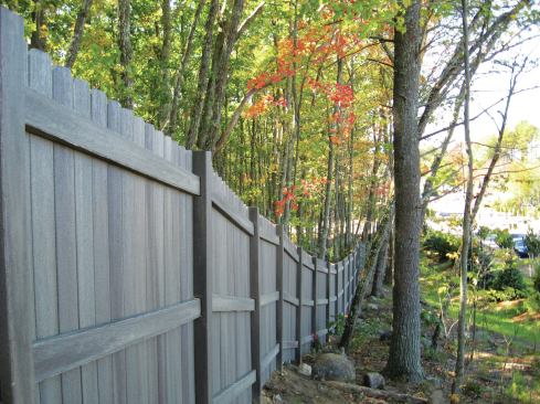 Routed (rather than bracketed) rail-to-post connections can be installed so that the fence follows the contour of the land. 