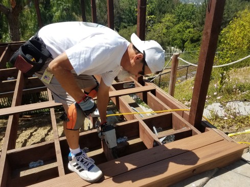 The Trex Transcend decking was fastened to the joists with Tiger Claw clips, installed using an air nailer equipped with scrails.