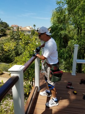 The Trex railing is 42 inches high, to meet California code requirements.