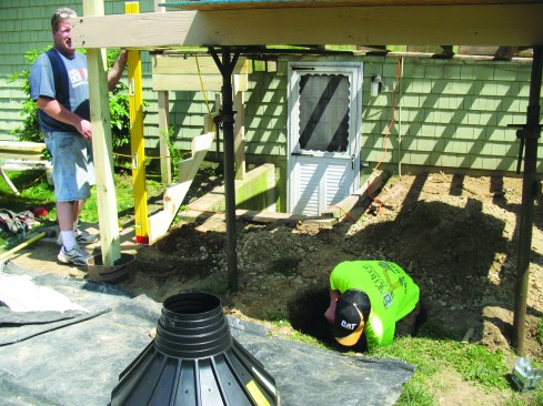 Ripping the PT joists of an eye-level deck to uniform size with a perfectly straight upper edge prior to installation will eliminate noticeable dips in the decking later.