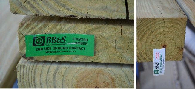 For long-term durability in service, Finlay's ground-level beam and the deck it supports are framed with preservative treated wood labeled for use in ground contact, as called for in the American Wood Protection Association standard U1.