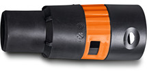 These single-speed vacs come with a tool adapter, which connects to the end of the hose. When it’s necessary to reduce suction, the orange ring can be twisted to uncover a slot that opens into the hose. Opening the slot reduces the amount of air pulled through the tool.