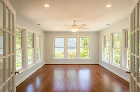 What was once the attached garage now is a home office that boasts numerous windows for an abundance of natural light. 