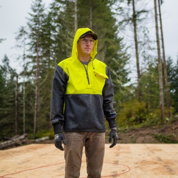 Though the Grundens Neptune 103 Anorak Coat is designed for fishermen it has several features fit for a construction site. It's made of lightweight polyurethane stretch polyester, which is very comfortable and the neoprene cuffs keep rain from running down the sleeves.