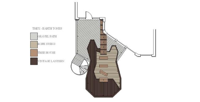 Four different shades of Trex decking were used to create the design.
