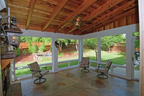 Expansion joints are more or less visible on stamped concrete, depending on the pattern. On this faux flagstone, they are obvious, but not as disruptive as they would be on a smaller pattern.