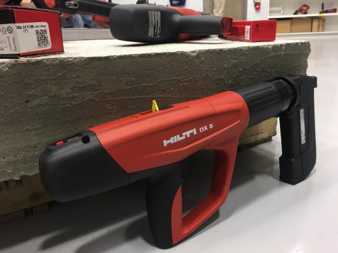 The DX-5 digital powder-actuated tool connects w Hilti Connect App. It has a service module that helps keep track of cleaning schedule. The tool will tell you when it needs to be cleaned (after 2500 fasteners have been fired), and also when it needs to be sent in for service (after 30000). 