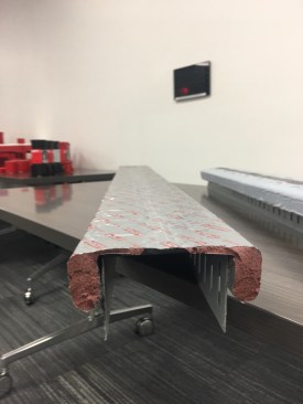 Hilti Firestop Track Seal - CFS-TTS. This is a new firestop product that integrates with the wall framing track. The Top Track Seal installs directly on the track and the track is fastened to the ceiling in the normal, traditional fashion. The seal is pre-formed and comins in a roll. It helps with sound transfer over the track, so it helps with acoustics dampening and smoke as well. 